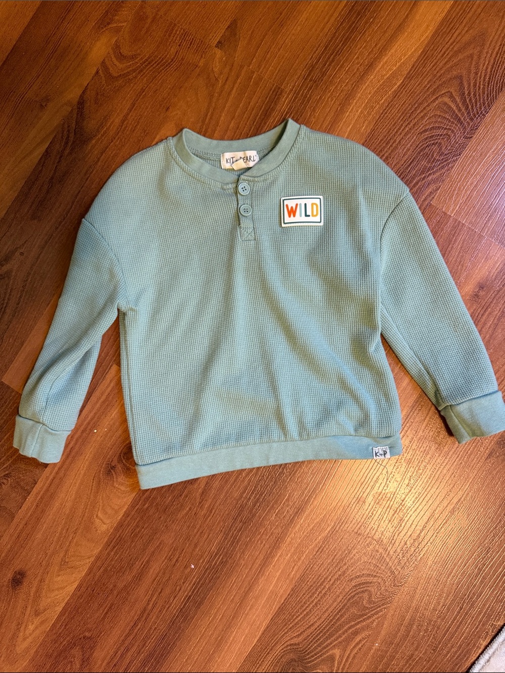 Wild Patch Sage Green Waffle Knit Henley - Kids